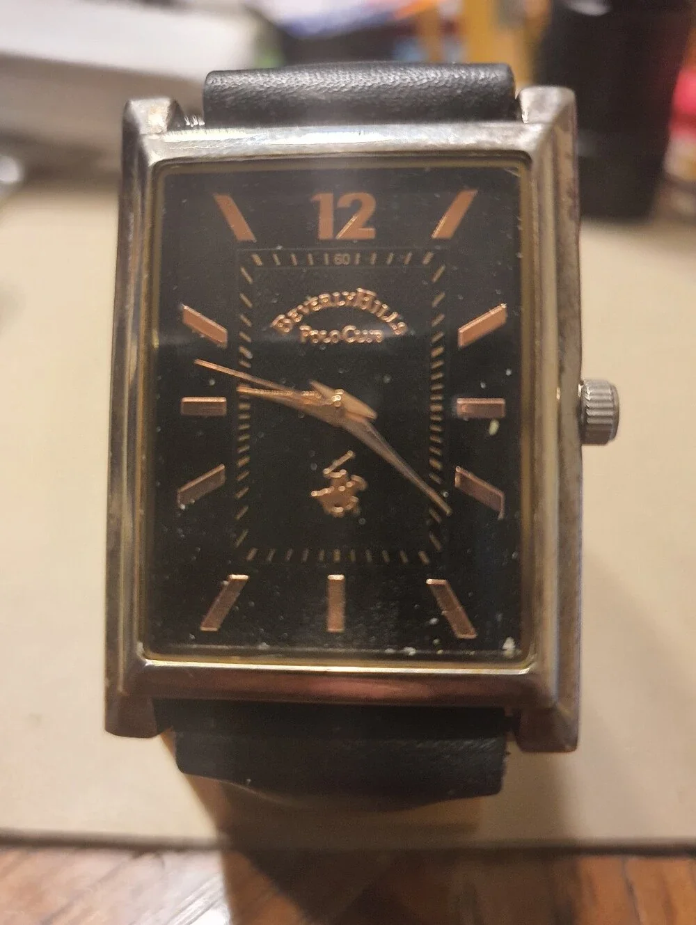 Beverly Hills Polo Club 2-Tone/Black Leather Men's Tank Watch